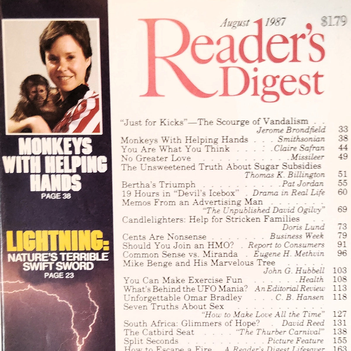 Reader's Digest August 1987 Vintage Magazine - UFO Mania & Omar Bradley