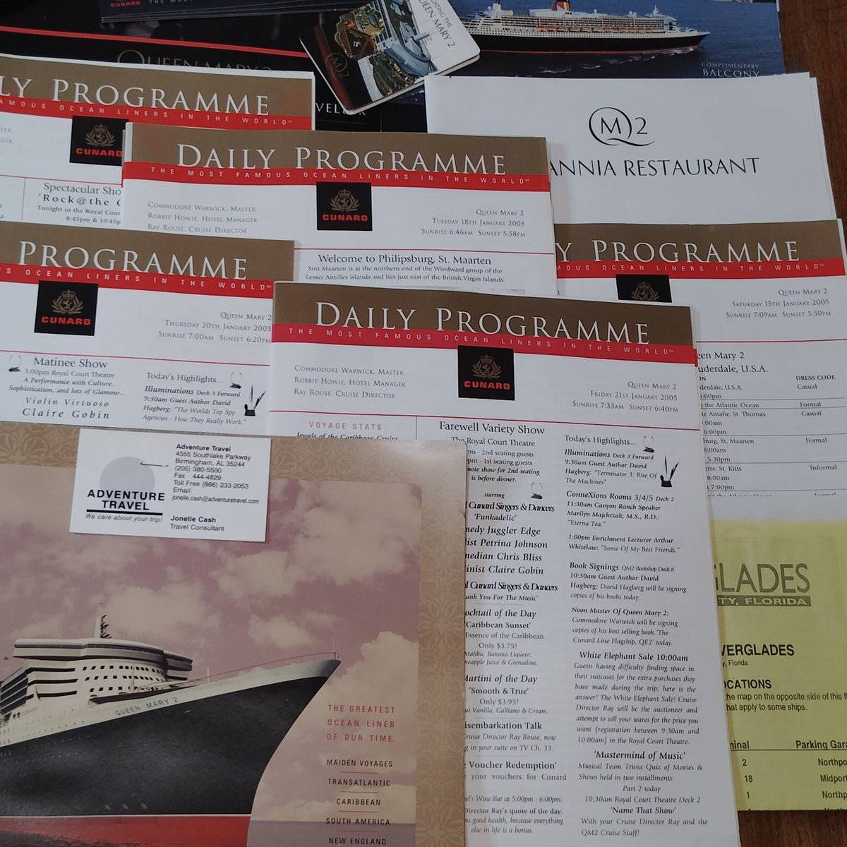 Cunard QM2 Cruise Ephemera Collection 2004-2006 - Daily Programmes, Postcards