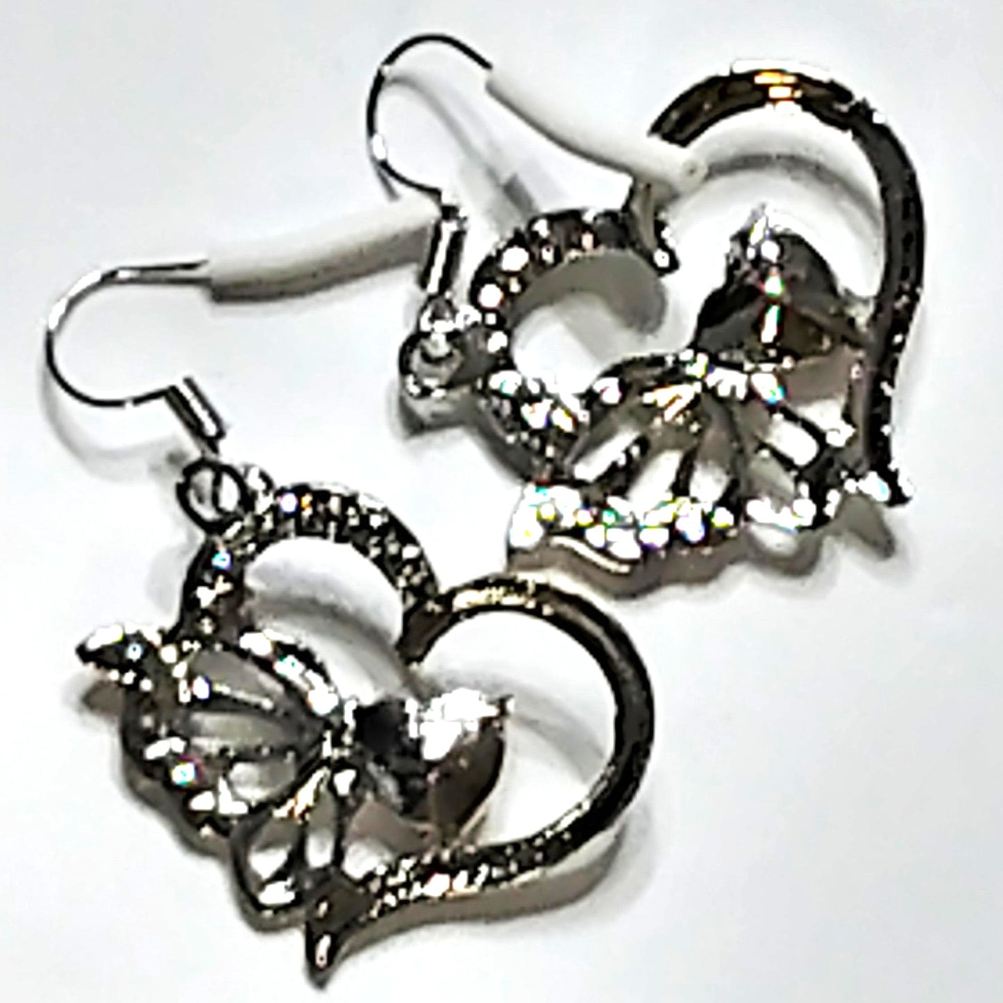 Amber America Heart & Butterfly Earrings Silver‑Tone with Multi‑Color Stones