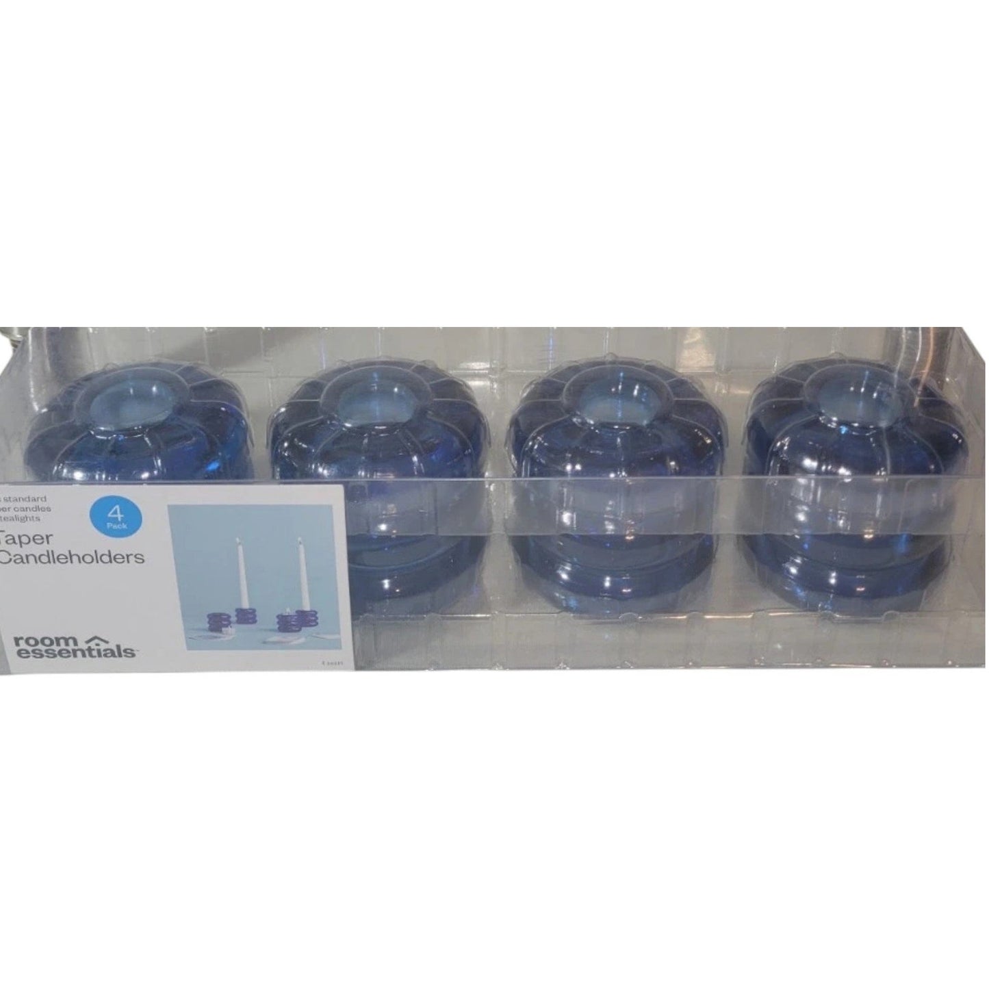 4pk Bubble Glass Taper Candle Holders – Blue – Sculptural Modern Design