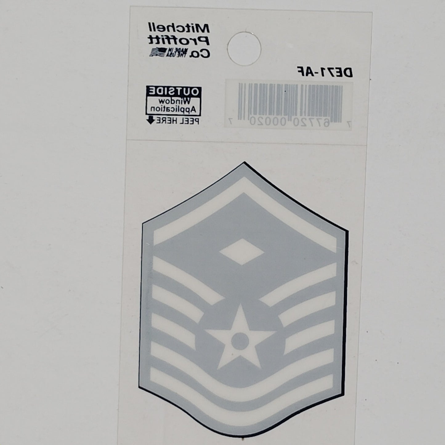 USAF First Sergeant E-7 Decal 2.25" x 3" Mylar Vinyl Mstr Sgt Chevron w/ Diamond