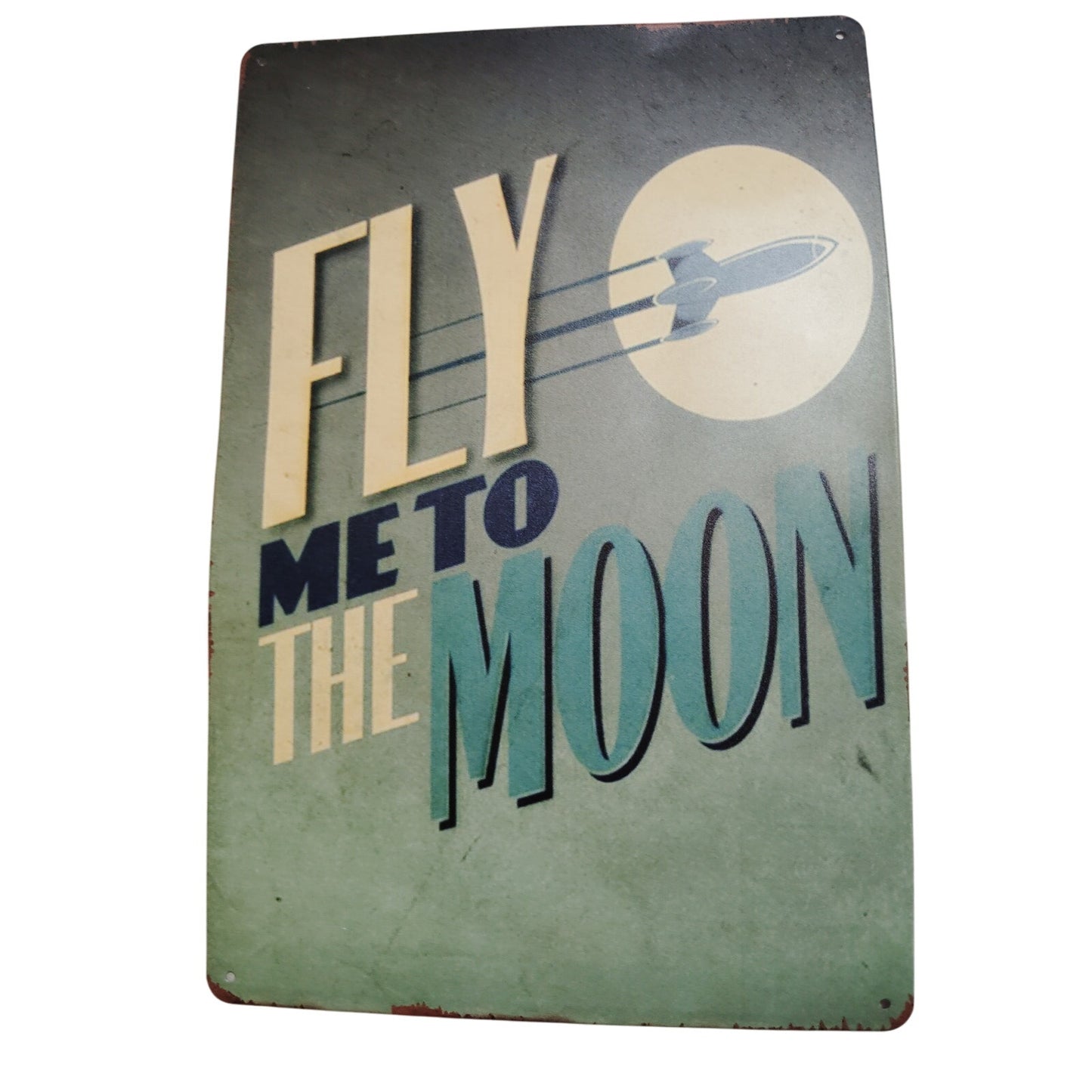 Tin Metal Wall Sign – “Fly Me to the Moon” 8x12 – Frank Sinatra Classic Style – Retro Wall Plaque