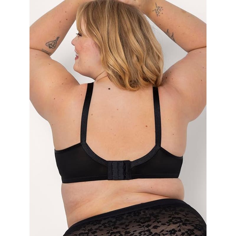 Curvy Couture Women's Plus Size No Show Lace Unlined Underwire Bra, 38D, Black