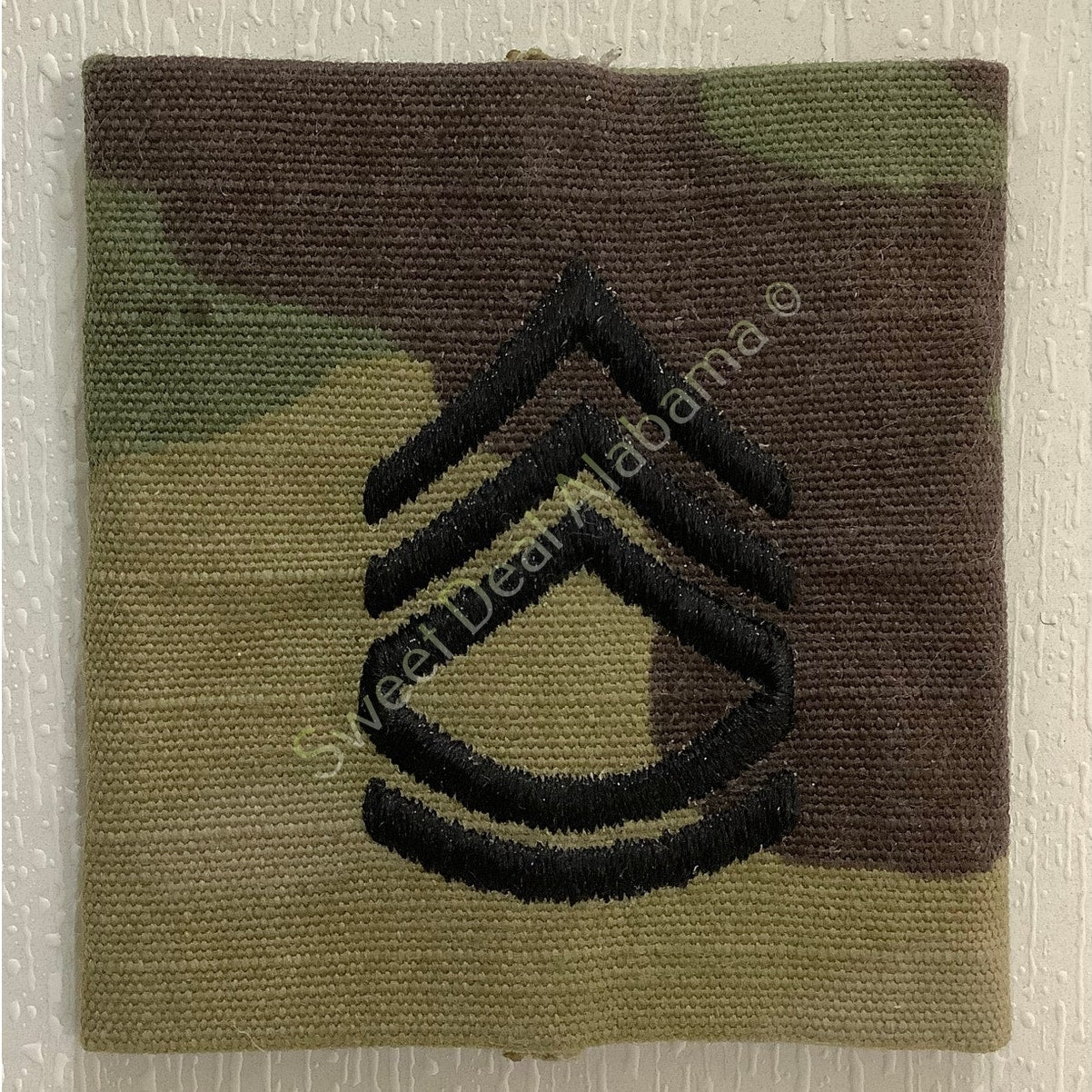 Embroidered Sergeant First Class OCP Slip-On Rank Insignia, Camo, 2"H x 1.75"W