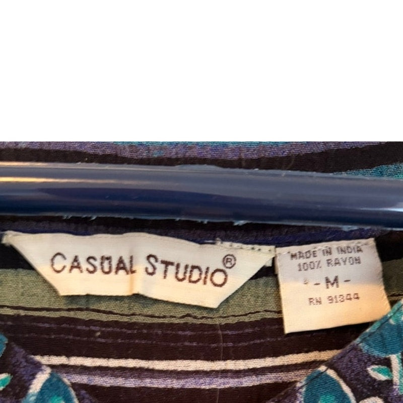 Vintage Casual Studio 2PC Floral Maxi Skirt & Top Set M Blue Boho Rayon Tiered