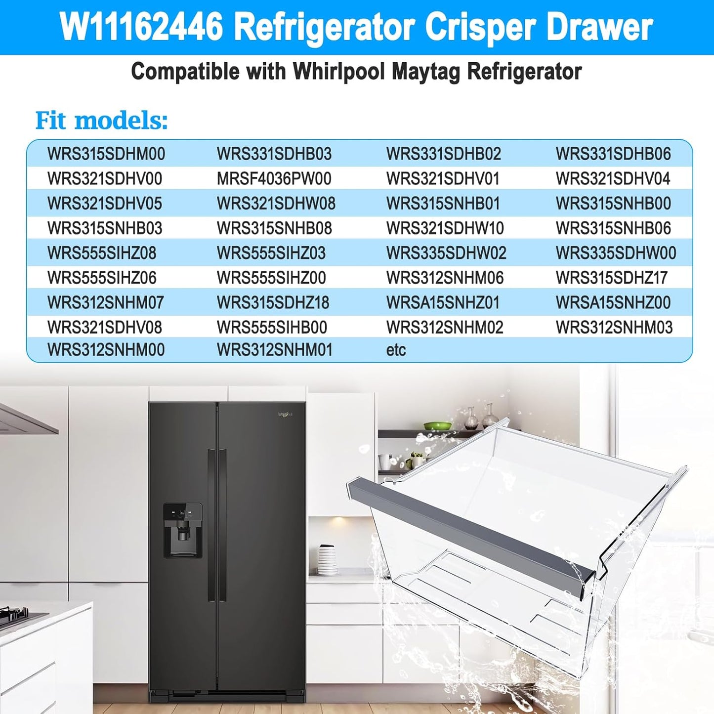 Direct Replacement Refrigerator Meat Pan Bottom Crisper Drawer for W11162446