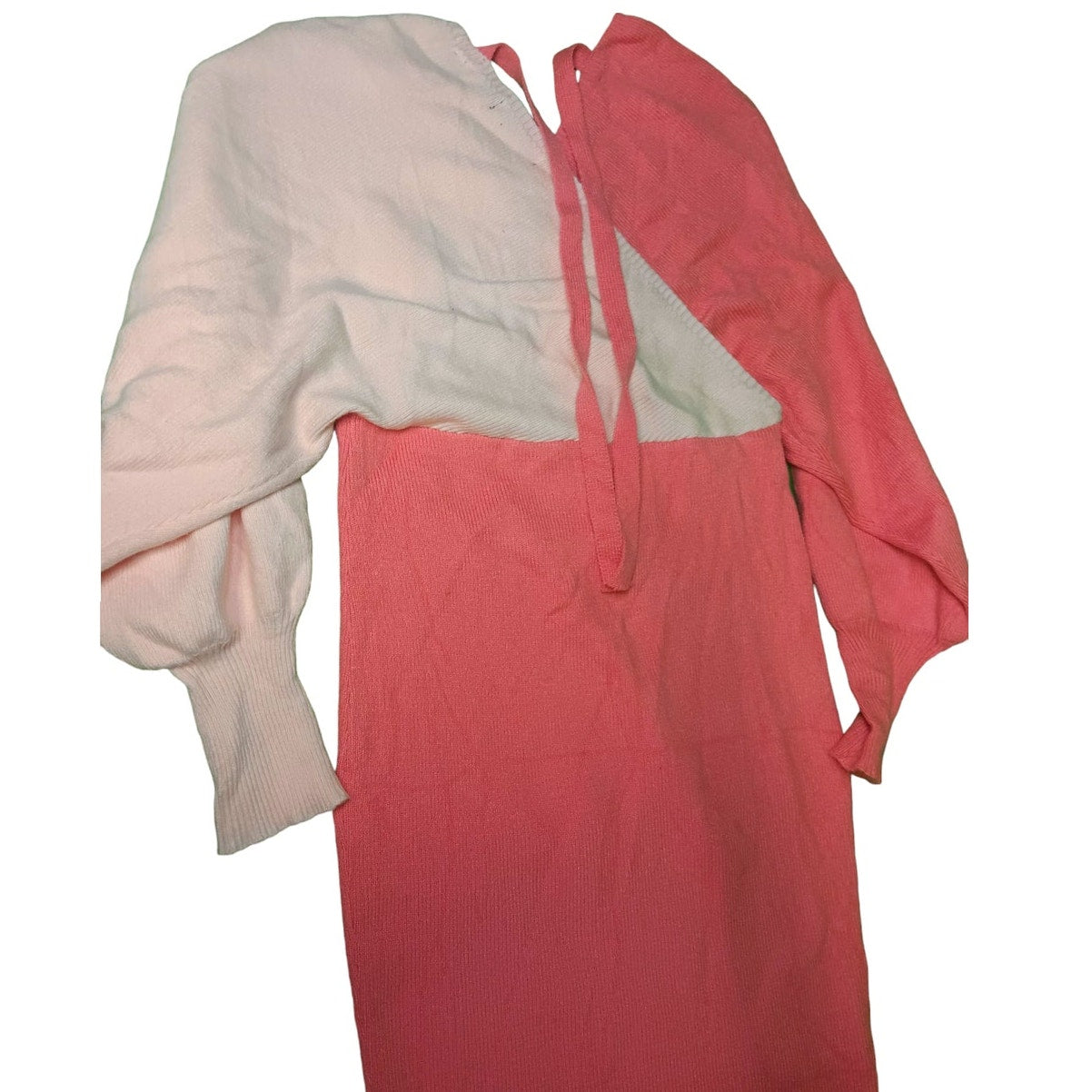 Heenkoln Wrap, Contrast Color Long Batwing Sleeve Midi Dress w/ Belt, L (12-14)