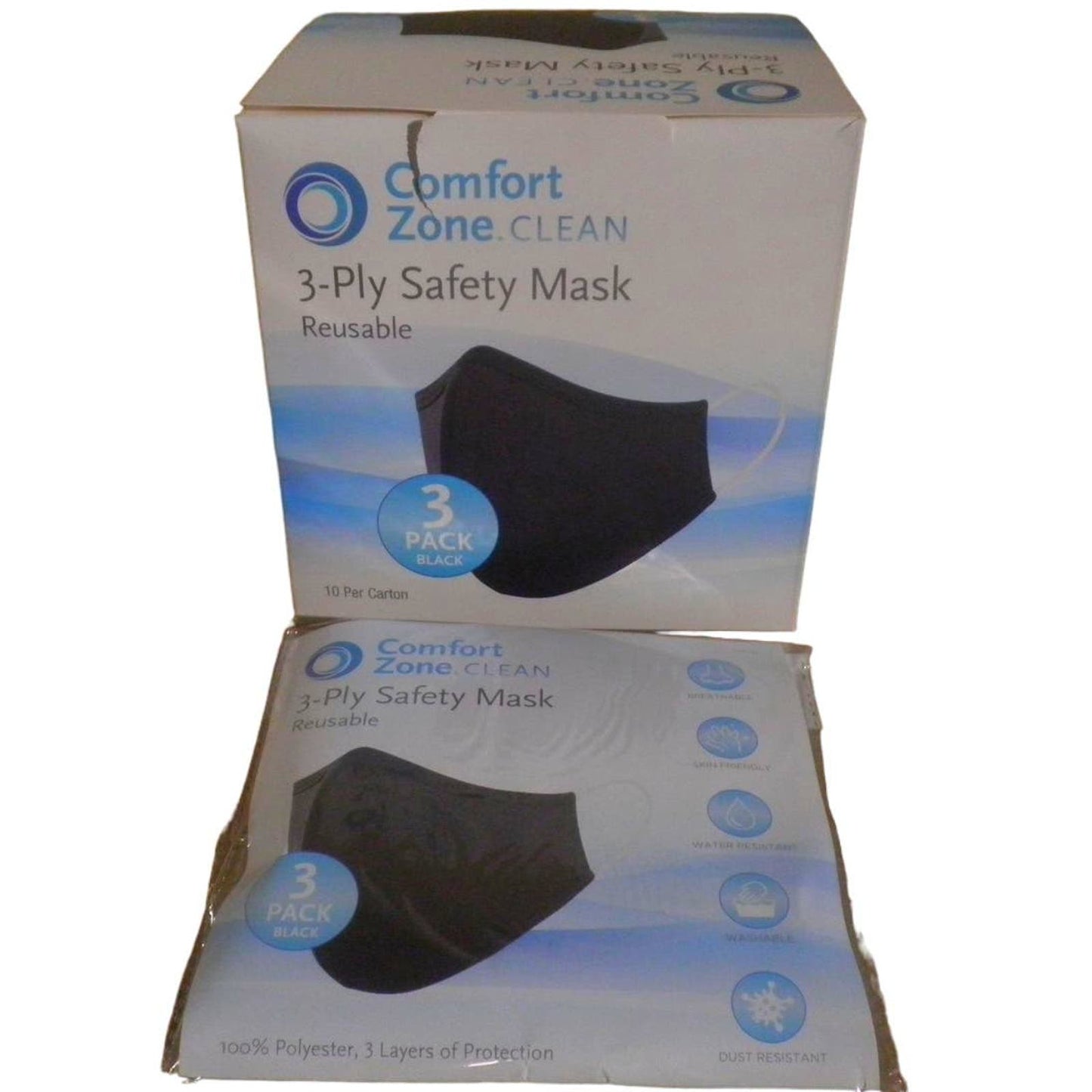 540 Ct. Case- Reusable Fabric Mask, 180-PKS of 3, 3-Layer, Black, 100% Polyester [Local Pickup Clearance $25 Per Case of 540 Mask in Cropwell, AL 35054}