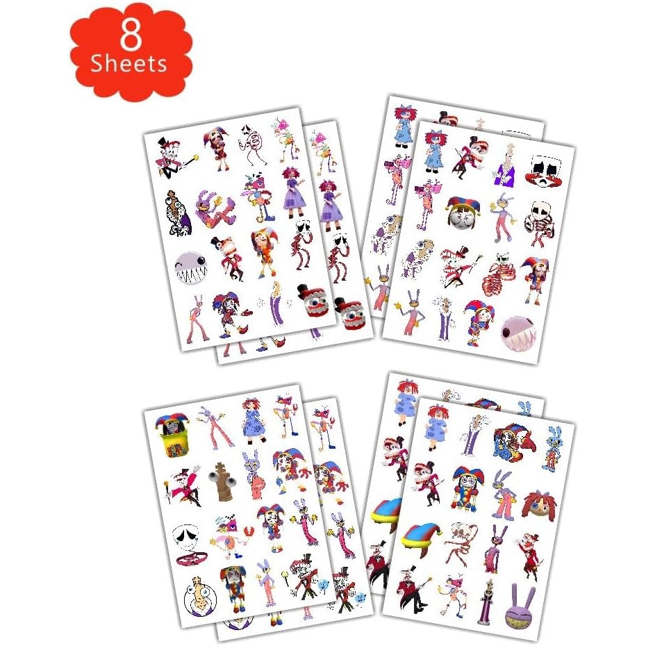 Amazing Digital Circus Temporary Tattoos – 8 Sheets Party Favors for Kids – NIP