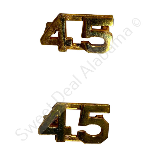 c.1920s Numeric "45", Brass Military C-Clasp Hat / Collar Pins Set 3/8"H