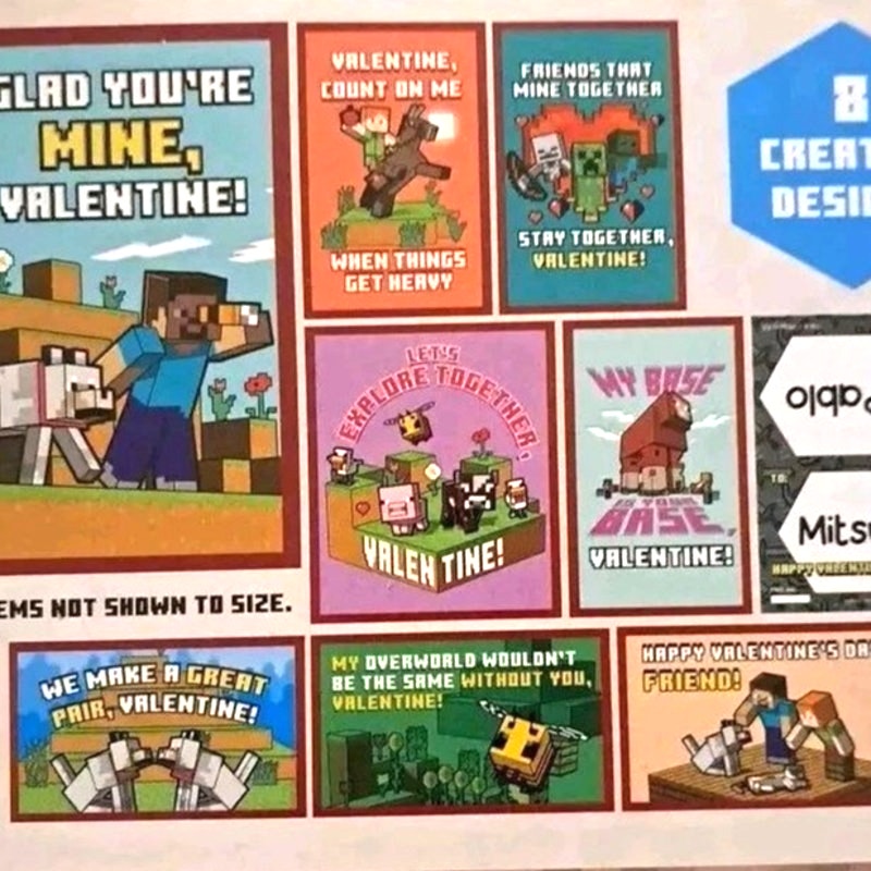 Minecraft Valentines – 26 Cards + 48 Heart Seals, Ages 3+, Mojang Studios