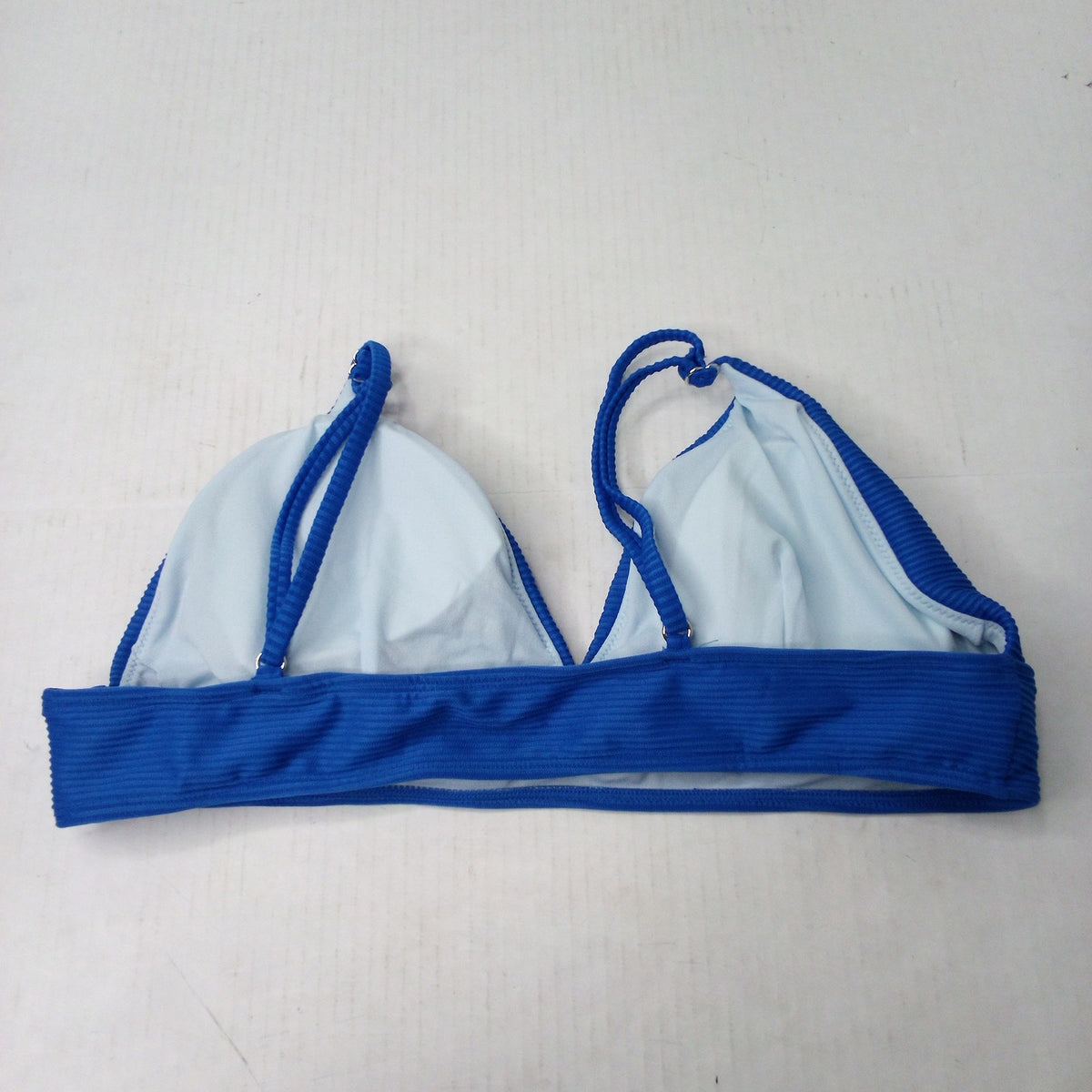 SHEIN Blue Ribbed Triangle Bikini Top Size L Adjustable Straps Lined Swimwear