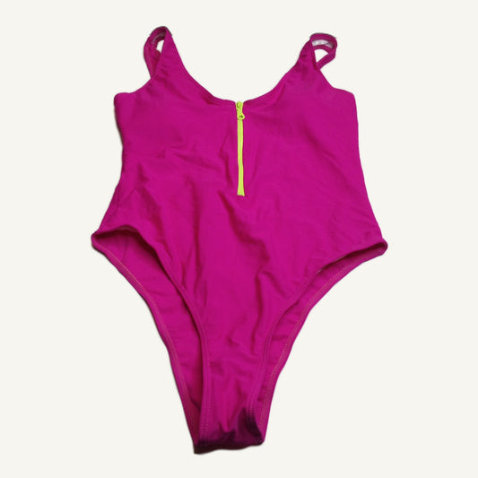 Hot Pink One Piece Swimsuit Women's L - Neon Yellow Zipper Detail NWOT