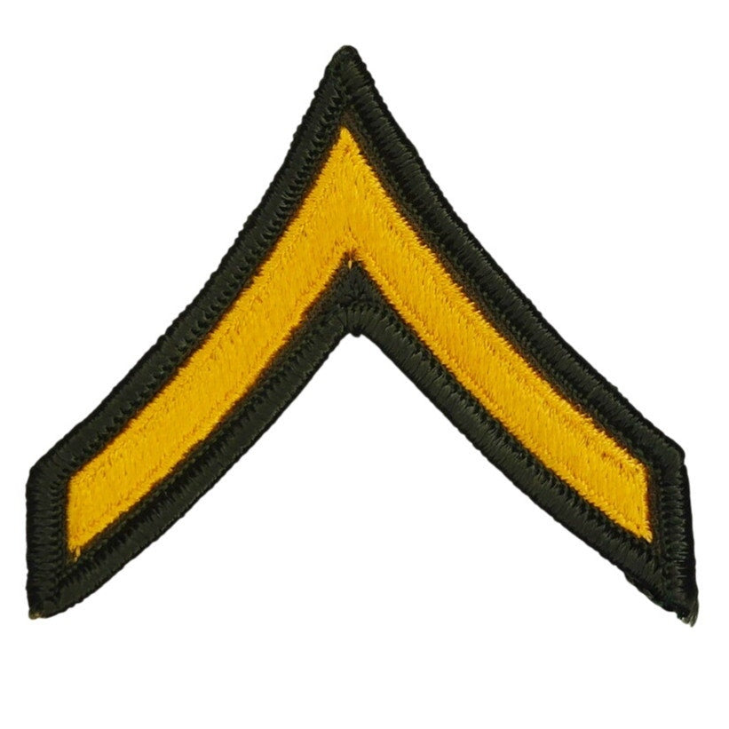 US Army Private E‑2 Rank Chevron Gold on Dark Green Single Sew‑On