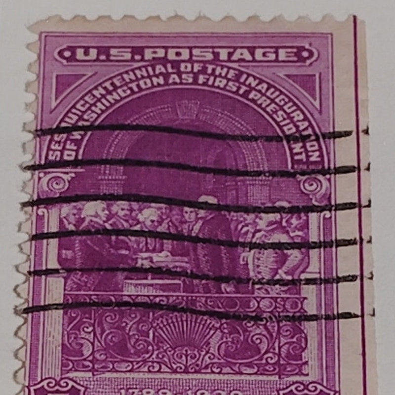 1939 3¢ Washington Inauguration Stamp – Scott 854 – Federal Hall – Canceled