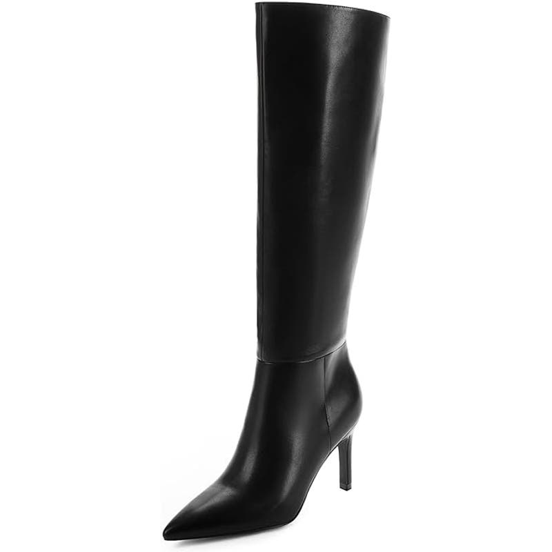 Knee High Boots Pointed Toe Tall Boots 3" Stiletto High Heel Long Side Zipper, 8