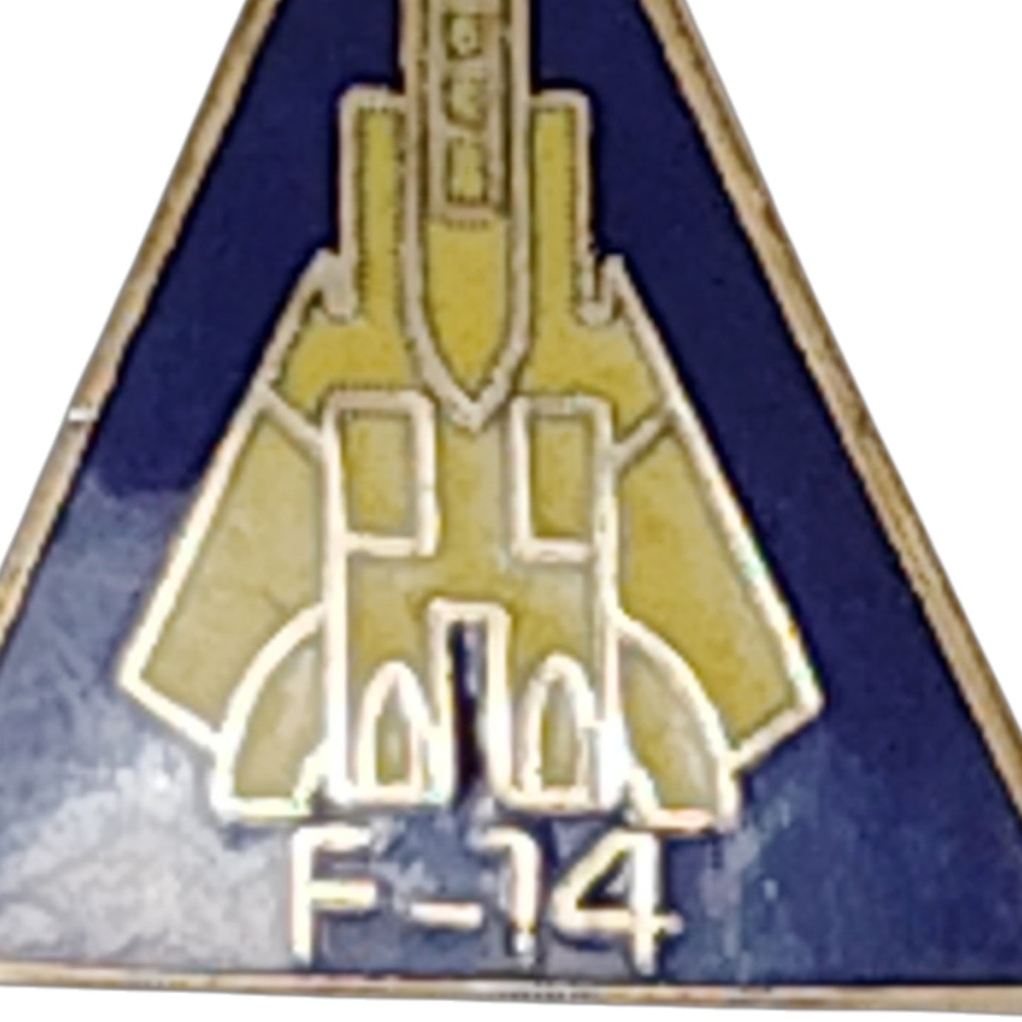 F-14 Tomcat Hat Lapel Brooch Pin - Triangular Blue Gold - Rubber Back 7/8" x 1"