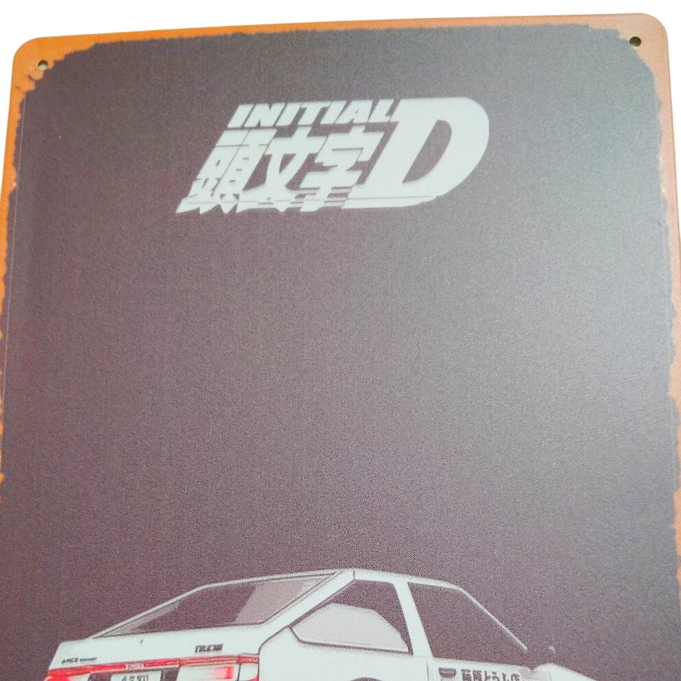 Retro 12x8 Initial D Anime Tin Sign – Toyota AE86 Trueno Rear View, Vintage Japanese Street Racing