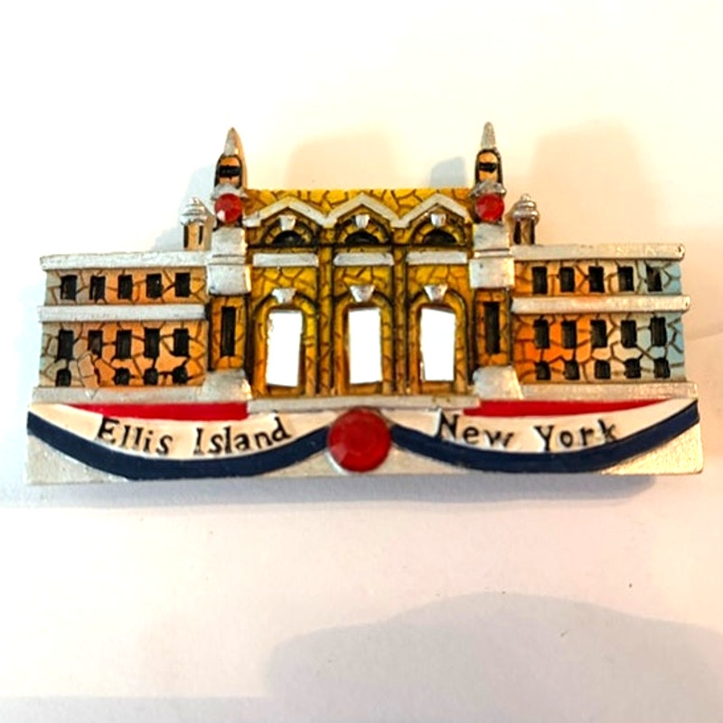 Ellis Island New York 3D Hard Resin Fridge Magnet Historic Building 3.38"x1.88"