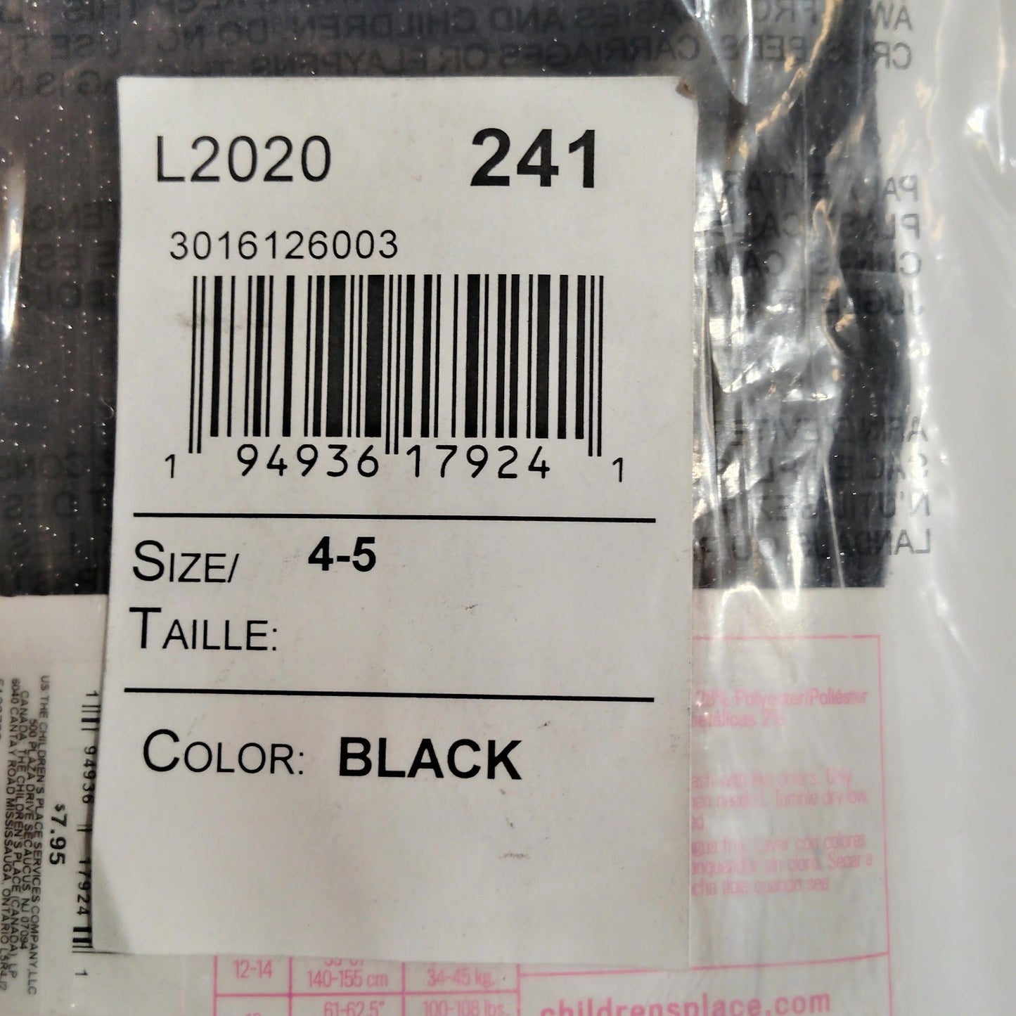 The Children’s Place Girls Metallic Tights – Black – Size 4–5 – Sparkle Knit