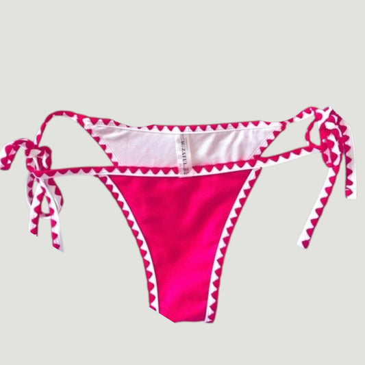 Zaful Hot Pink Scallop Trim Tie Side Bikini Bottoms Retro Whip Stitch Med (US 6)