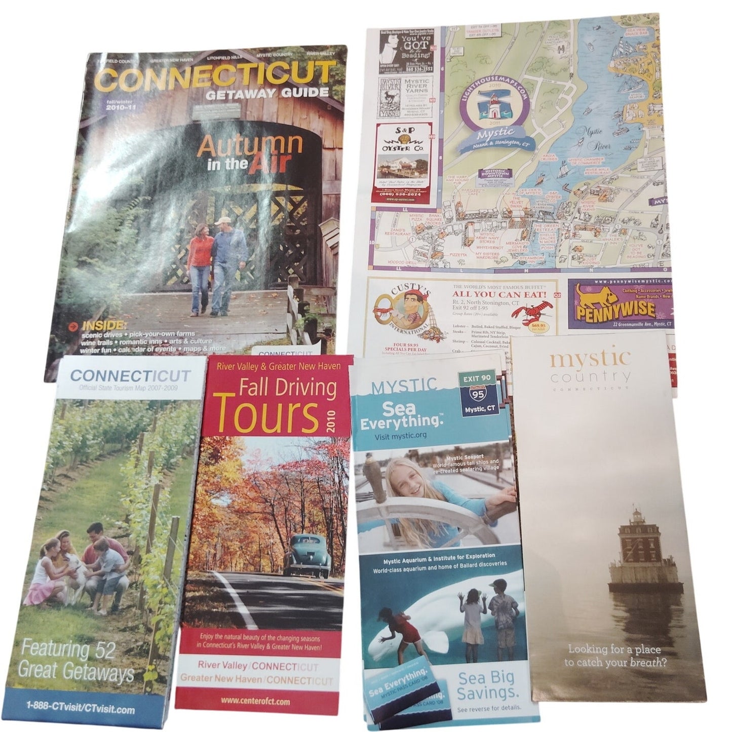 Vintage Connecticut Travel Ephemera Lot 2007–2010 Mystic Seaport Maps 0.75 Lb