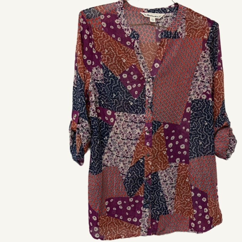 Tantrums Multicolor Patchwork Sheer Floral & Geometric Top L