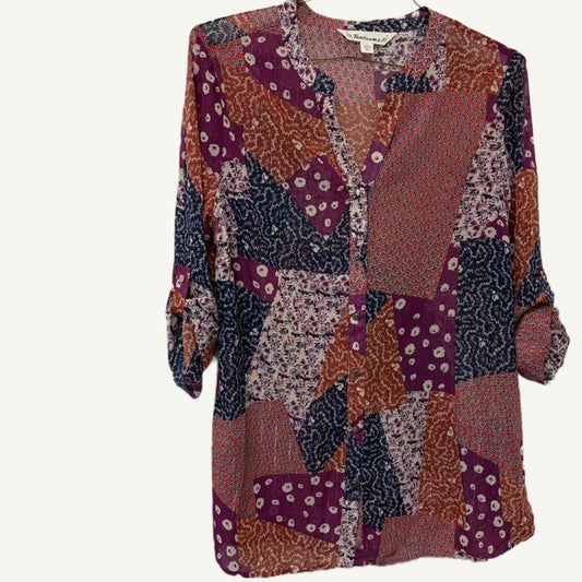 Tantrums Multicolor Patchwork Sheer Floral & Geometric Top L
