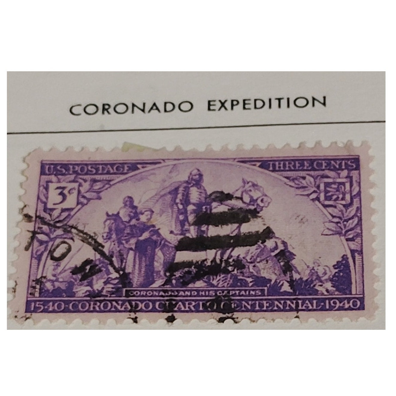 1940 3¢ Coronado Expedition Stamp – Scott 898 – Violet – Southwest Exploration