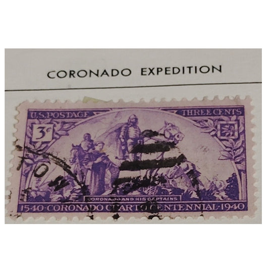 1940 3¢ Coronado Expedition Stamp – Scott 898 – Violet – Southwest Exploration