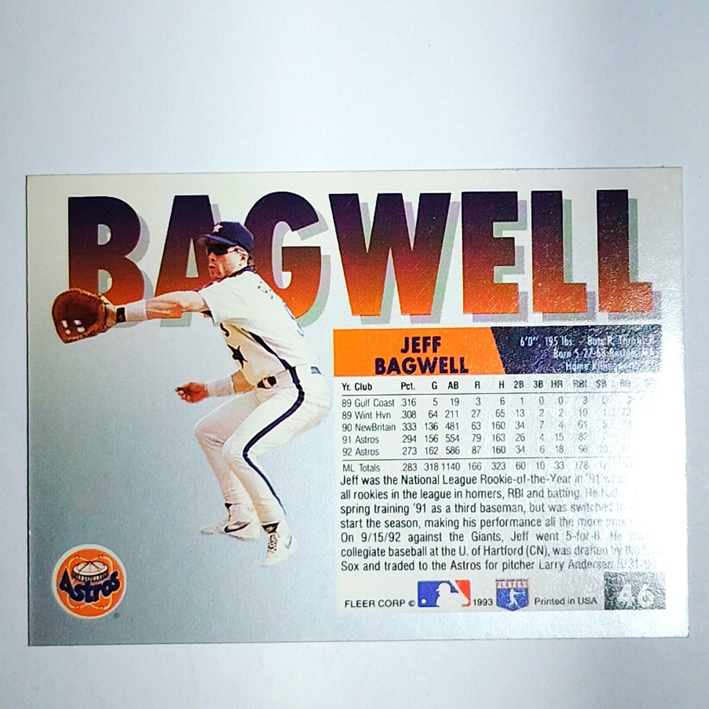 1993 Fleer Jeff Bagwell #46 Houston Astros HOF 1st Base - Rainbow Jersey VG/EX