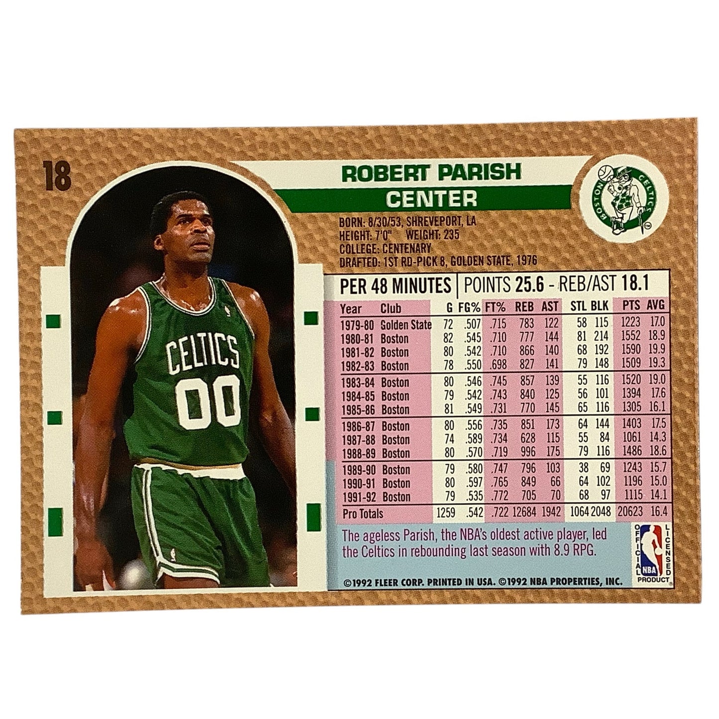 Robert Parish (C), Card #18, Boston Celtics, 1992-93 Fleer NBA