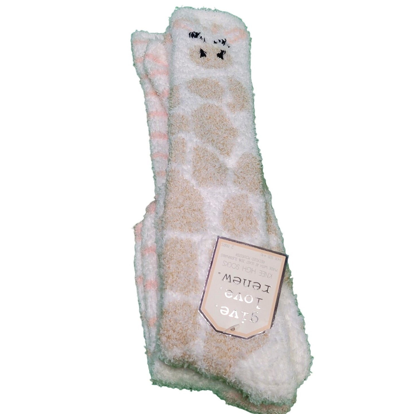 Women's Giraffe 2pk Cozy Knee High Socks - Ivory/Peach 4-10