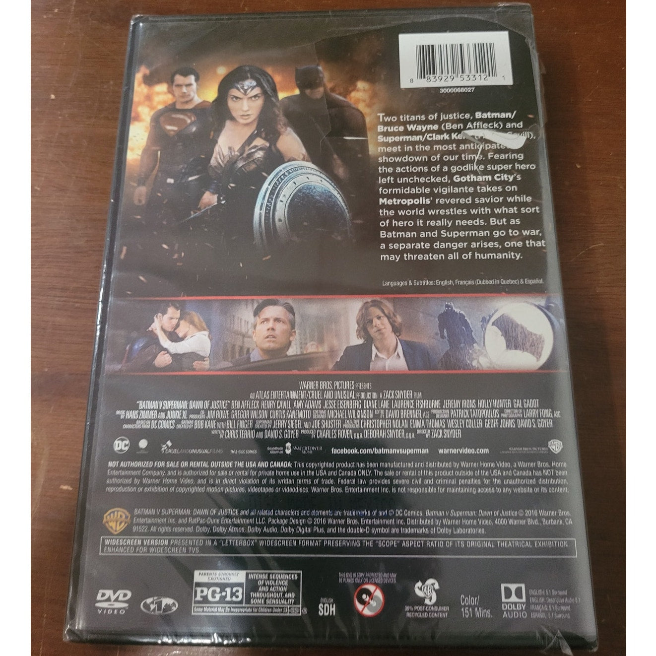 Batman v Superman Dawn of Justice DVD 2016 Action Superhero DC Comics B Affleck