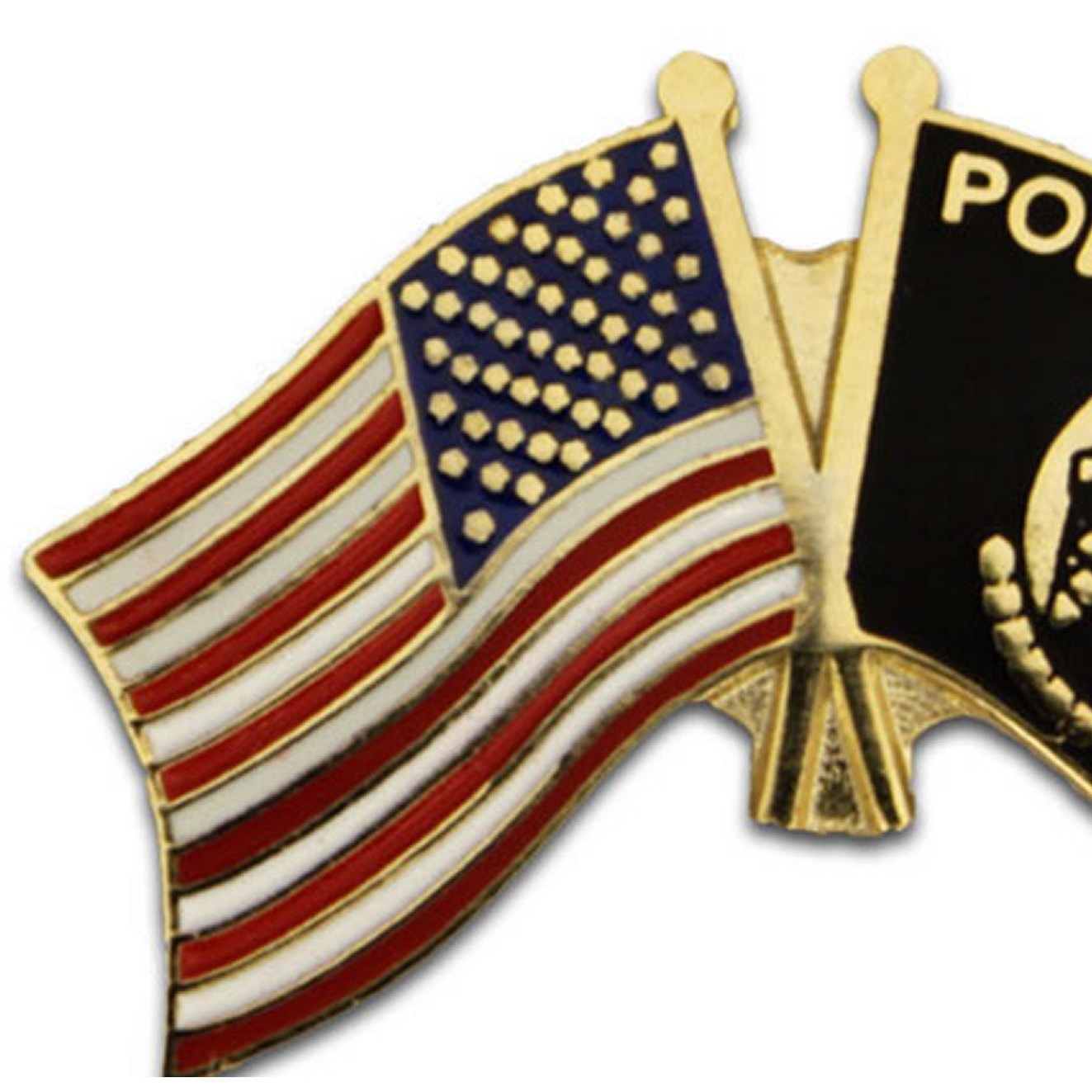 American POW‑MIA Crossed Flags Novelty Biker Jacket Hat Lapel Pin 1" × 3/4"