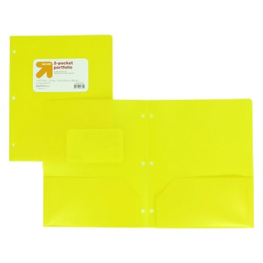 12-Pack - 2‑Pocket 3‑Hole Punch Plastic Folder – Yellow – 12‑Pack