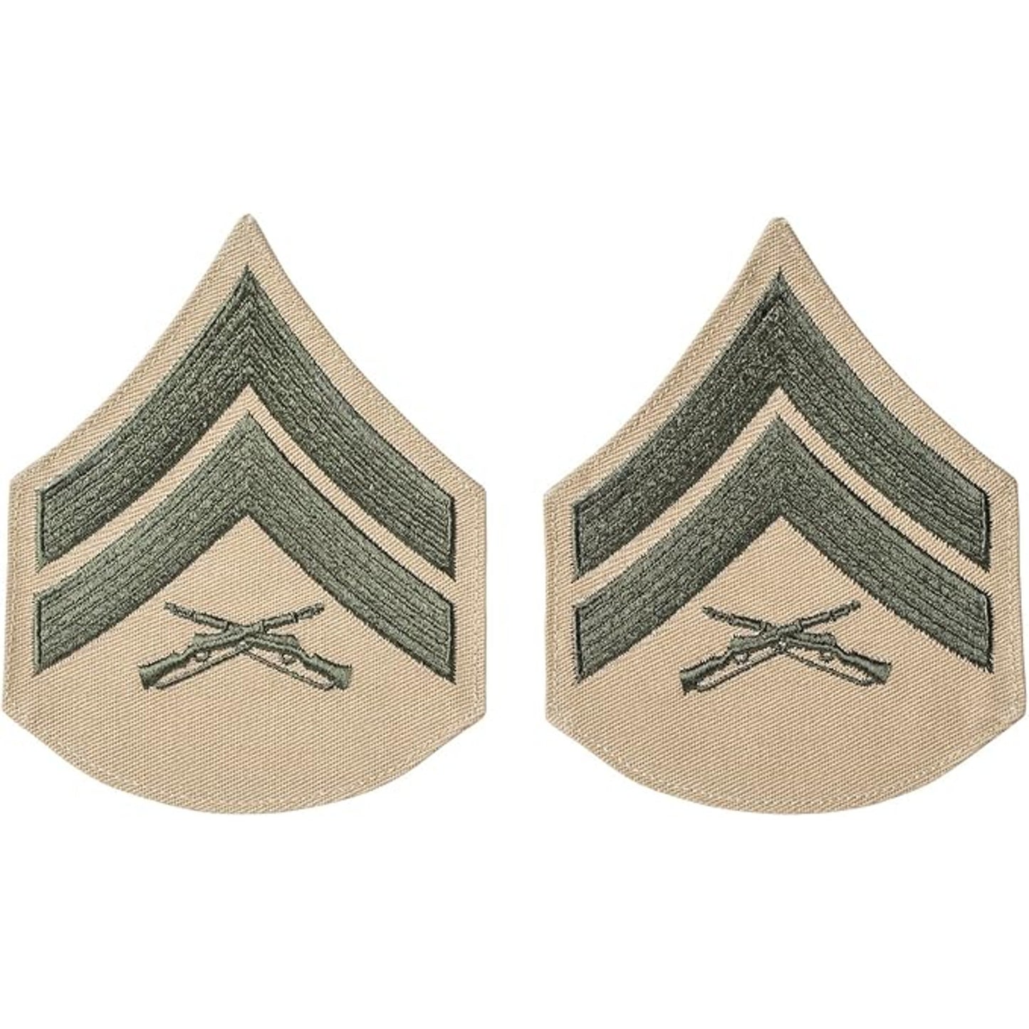 USMC Corporal E‑4 Chevrons Women’s Green/Khaki 3‑1/2" × 2‑3/4" Pair