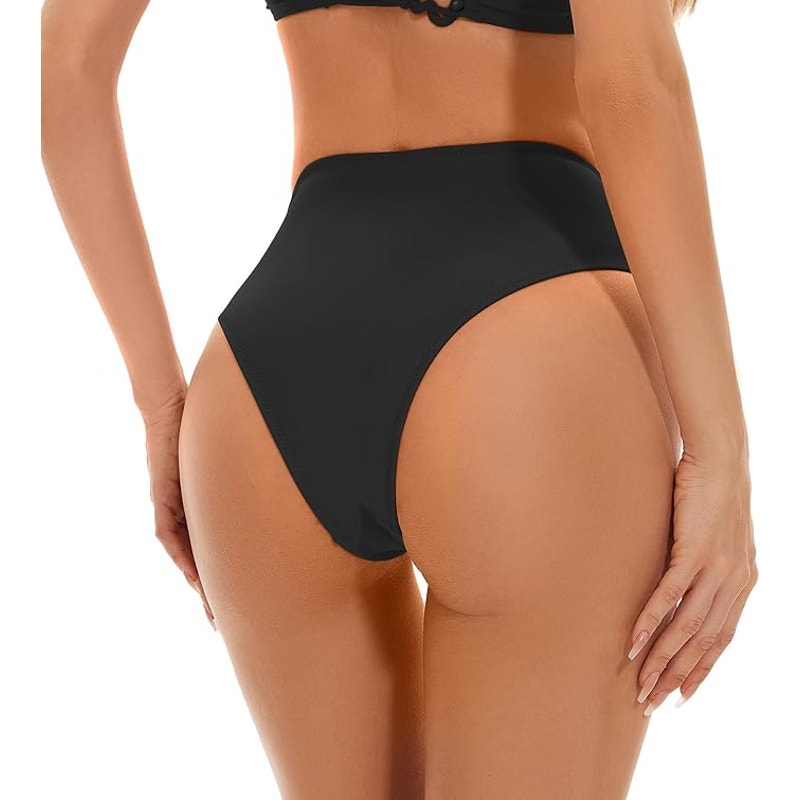 Kepblom High‑Waisted Bikini Bottoms – High‑Cut Cheeky – Black – Medium – NWT