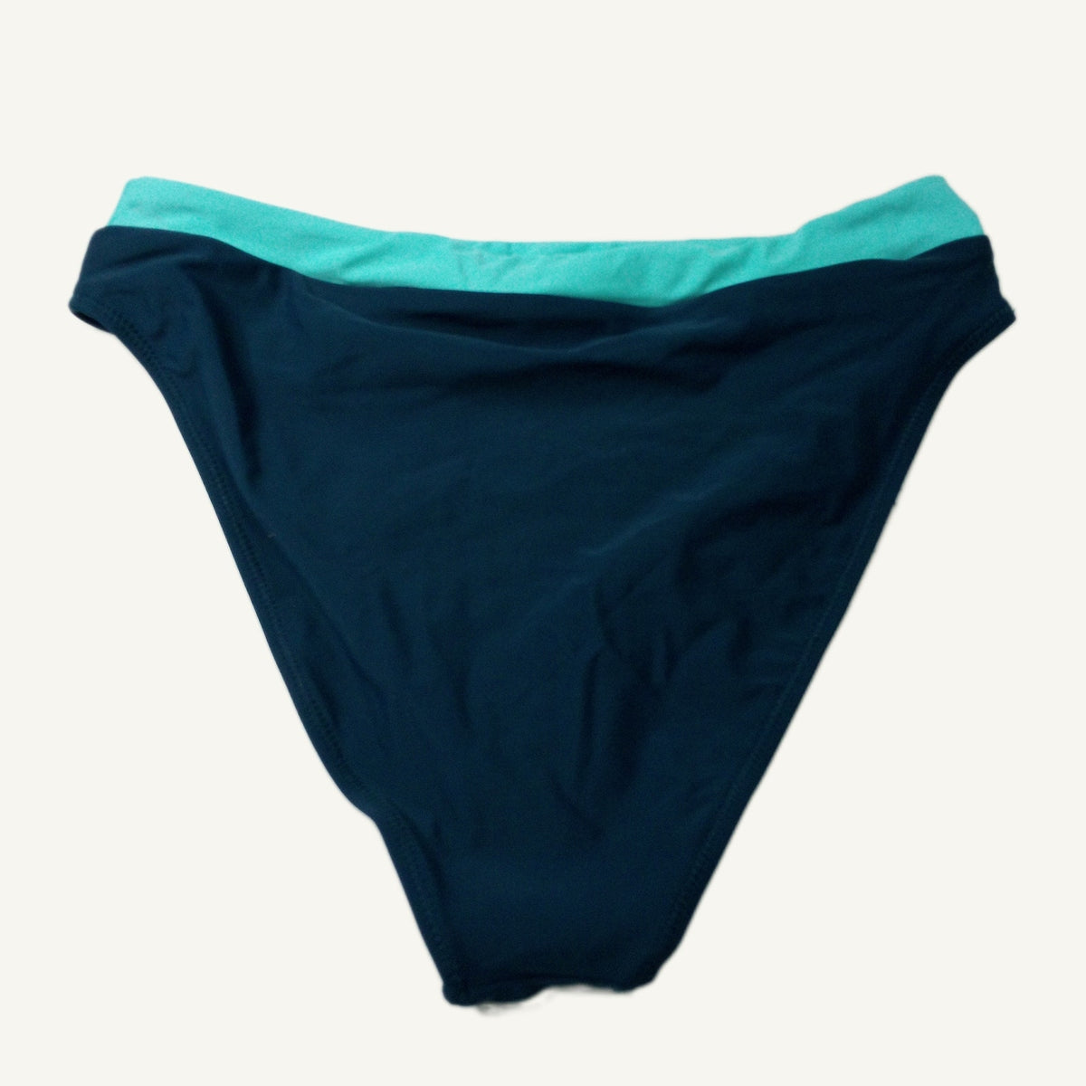 Women's High-Cut Swimsuit Bottoms Navy Blue Teal Size L Nylon Spandex NWT