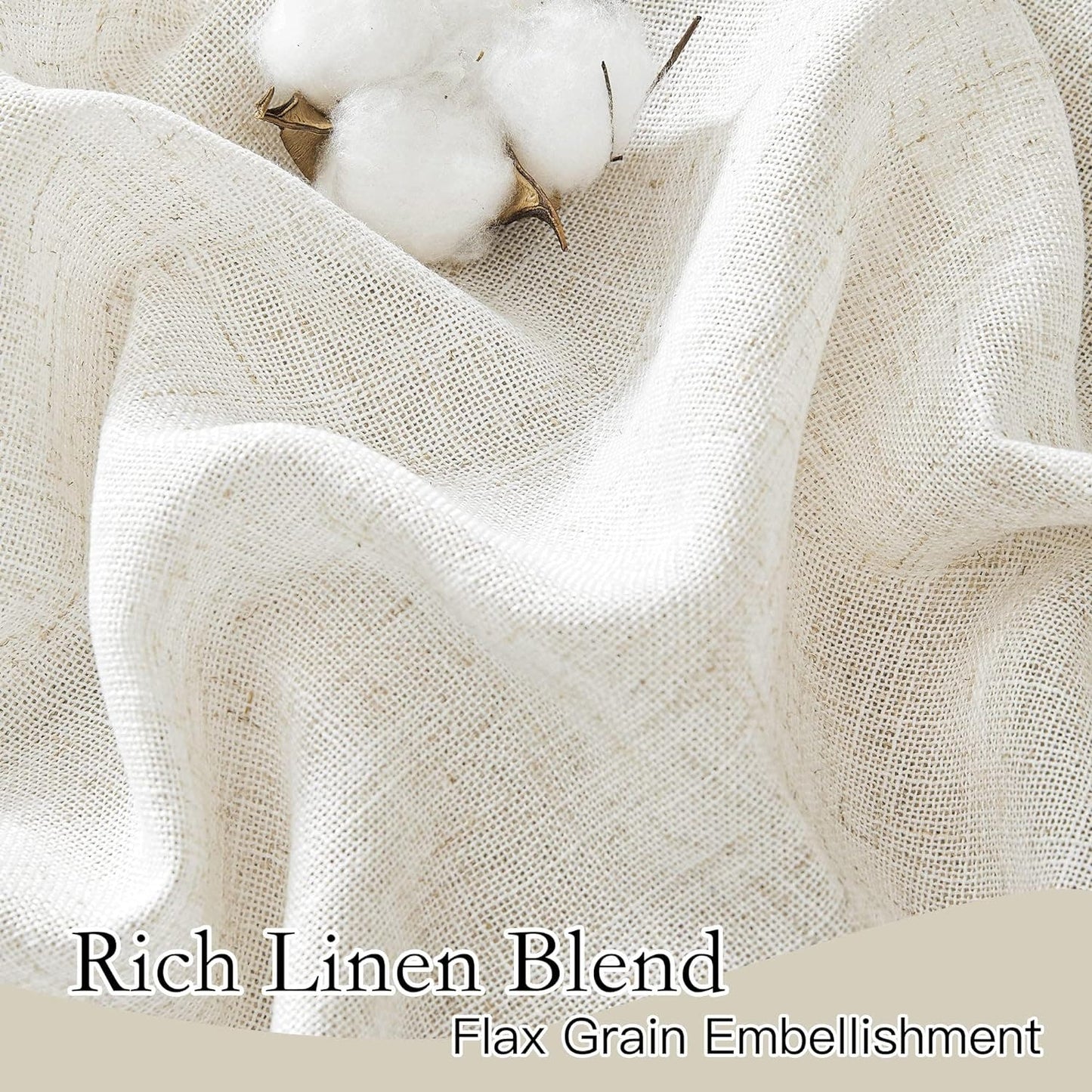 2 Flax Linen Blend Curtain Panels, Each 52"W x 90"L, Semi-Sheer, Light Filtering