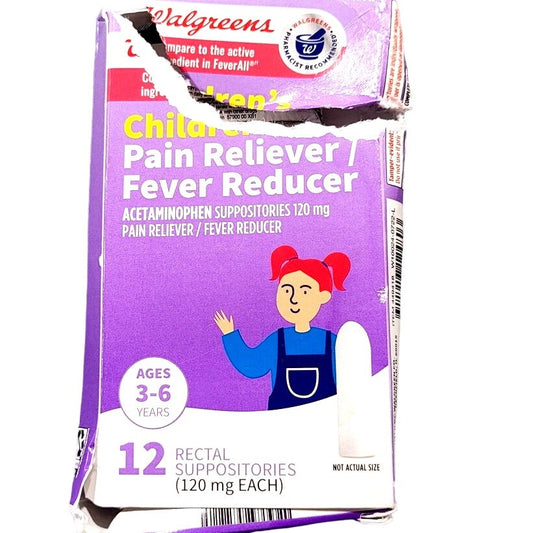 Walgreens Childrens Pain Reliever/Fever Reducer Suppositories 12 CT EXP 05/31/26