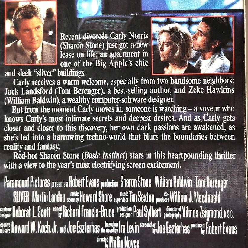 Sliver VHS 1993 Sharon Stone William Baldwin Tom Berenger Paramount Thriller