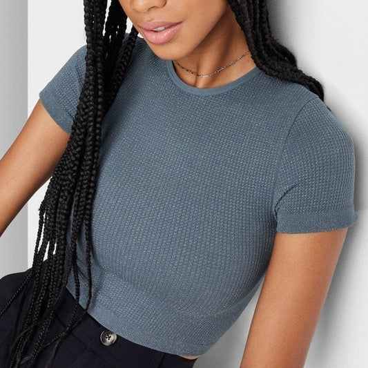 Wild Fable Women’s Short Sleeve Seamless Baby T‑Shirt – Dark Blue – XXS