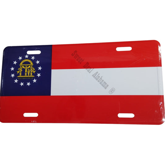 Embossed Georgia State Flag - 12" x 6", Car License Plate Tag