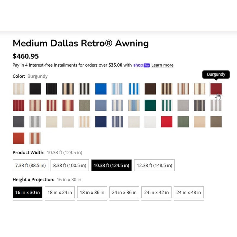 Awntech Dallas Retro Fixed Awning 10.38 ft x 16" x 30" Burgundy, Acrylic Fabric