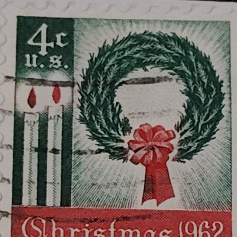 1962 Scott #1206 – 4¢ First U.S. Christmas Stamp / Wreath & Candles – Canceled