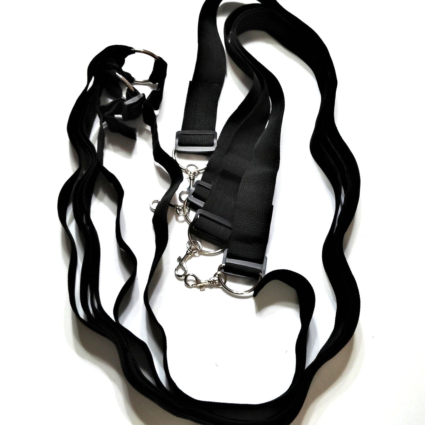 Black Cosplay Accessory Set Hand Cuffs Leg Cuffs 2 Mask Tickler Flogger Web Belt