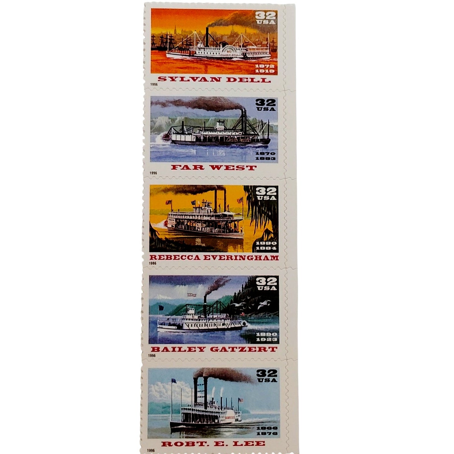 1996 Riverboats Strip of 5 MNH – Scott 3060–3064 Steamboats Series