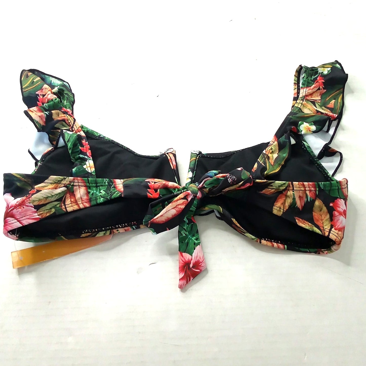 Mstuming Floral Bikini Top Flutter Sleeve Ruffle Strap Tropical Print Medium
