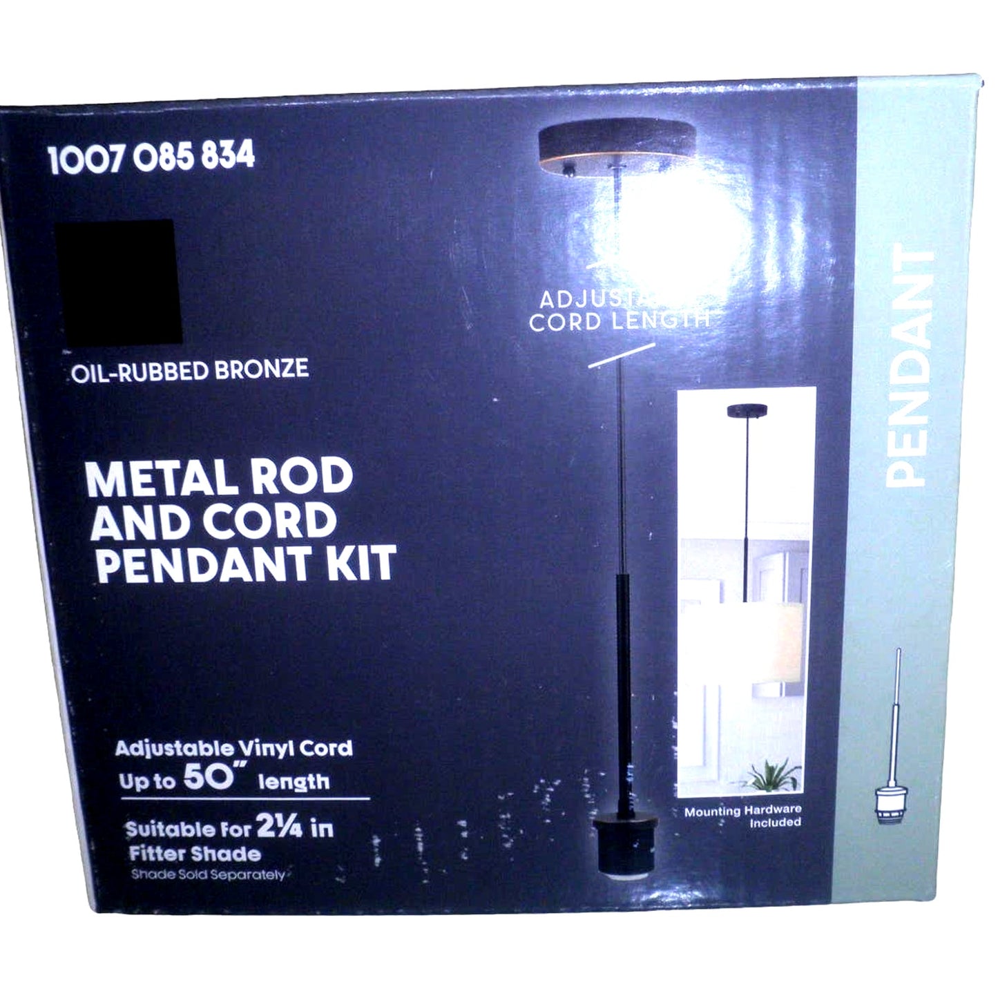 Metal Rod and Cord Pendant Kit Oil Rubbed Bronze Adjustable 50" Cord, NIB